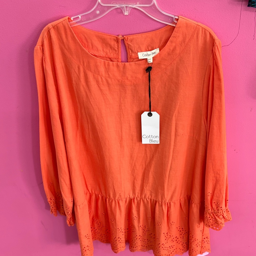 Cotton Bleu Women's Coral Peplum Eyelet Tunic